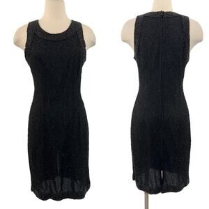 Laurence Kazar Fully Beaded Silk Black Mini Dress Sleeveless Vintage | Medium